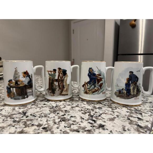 Set of 4 Norman Rockwell Seafarers Collection Tankard Mug Long John Silvers 1985 - Picture 13 of 15